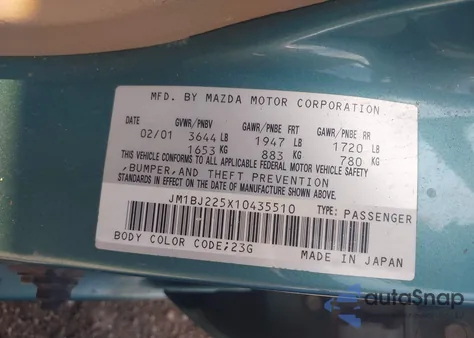 2001 Mazda Protege Es/Lx z USA, uszkodzony, nr VIN JM1BJ225X10435510